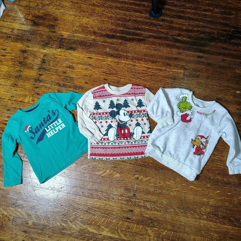 Christmas Longsleeve Sweater Grinch Mickey Mouse Shirt Bundle Lot Of 3/T760